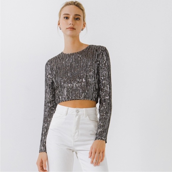 Endless Rose Cropped Open Back Sequins Top - Picture 2 of 8